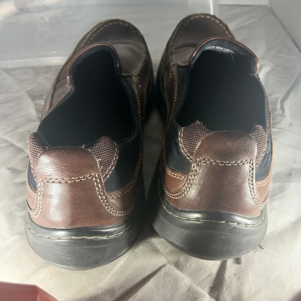 Clarks Mens Brown Leather Slip On Loafers‎ 82214 Moc Toe Comfort Shoes Size 11M